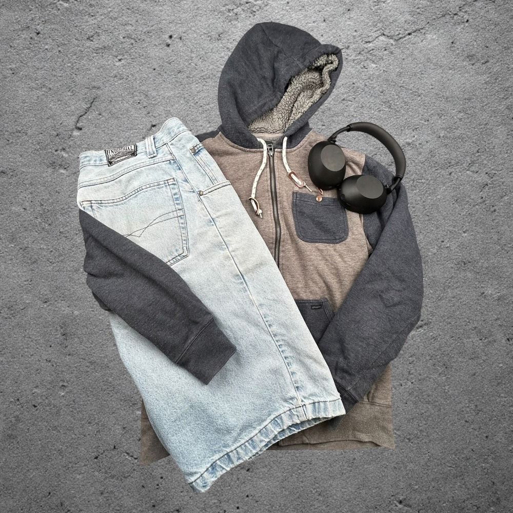 ONeill Mens S Colorblock Sherpa Lined Zip Up Hoodie Gray Blue Skater Y2K 0713